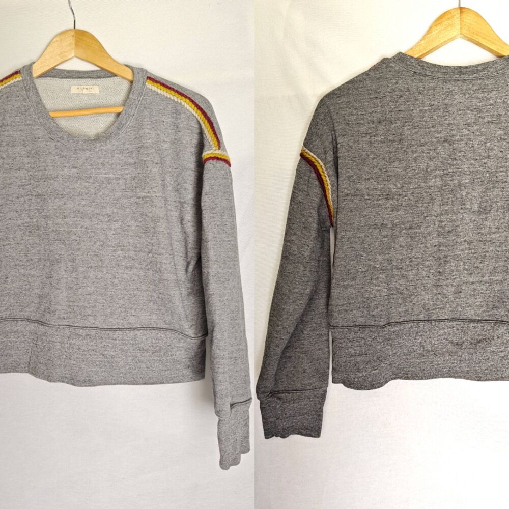 Miles by Madewell Embroidered Trim Crop Sweatshirt Gray Large L AG273‎